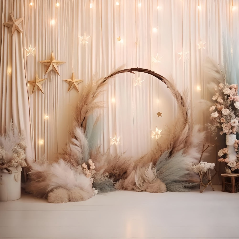 Wedding Christmas Backdrop Starry Pampas Floral Arch Elegant Wedding Backdrop UK TWW59-51