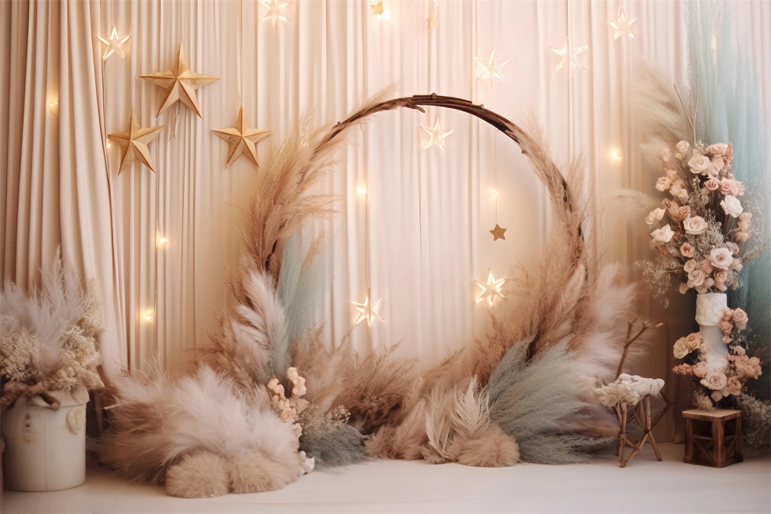 Wedding Christmas Backdrop Starry Pampas Floral Arch Elegant Wedding Backdrop UK TWW59-51