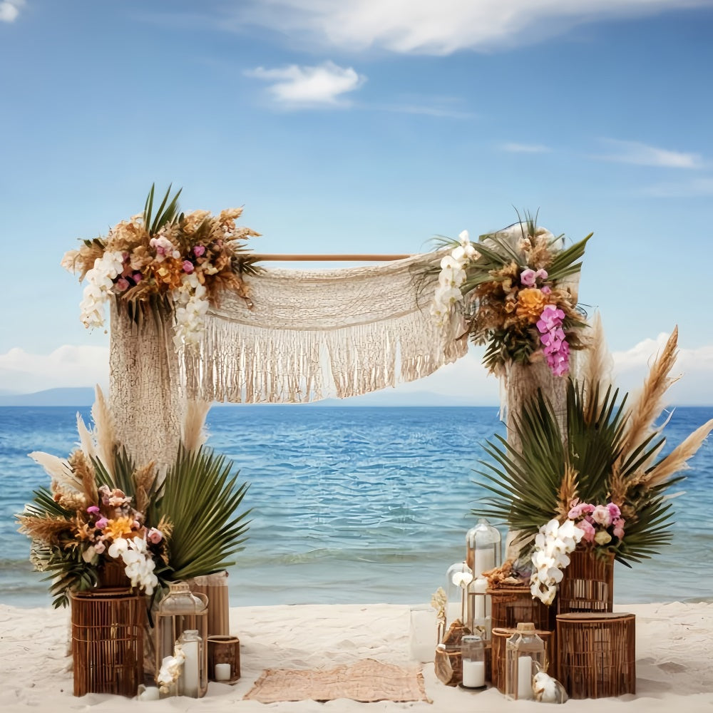 Wedding Beach Backdrop Bohemian Seaside Macrame Arch Wedding Backdrops Ideas UK TWW59-52