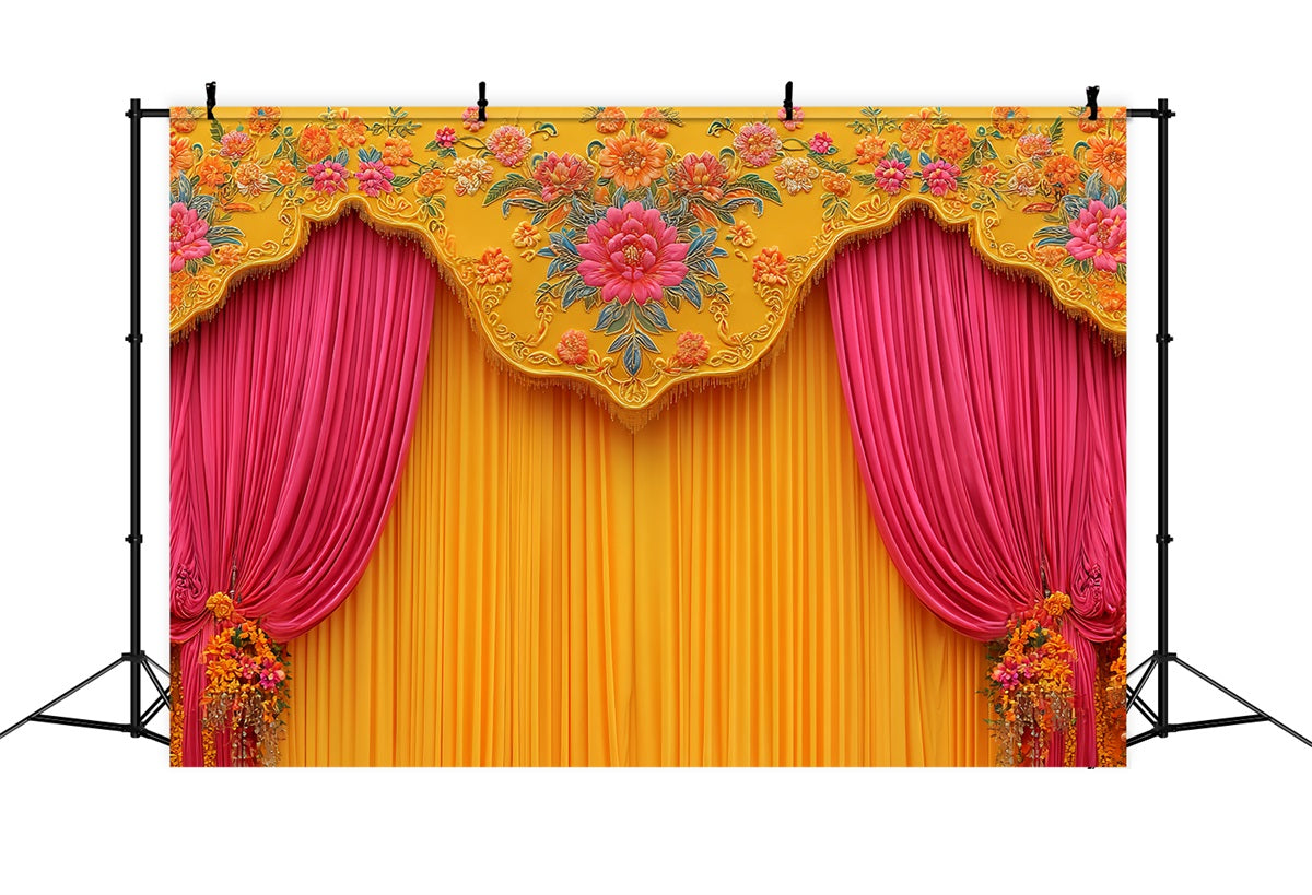 Wedding Indian Backdrop Vibrant Floral Curtain Drapes Wedding Backdrops UK TWW59-53