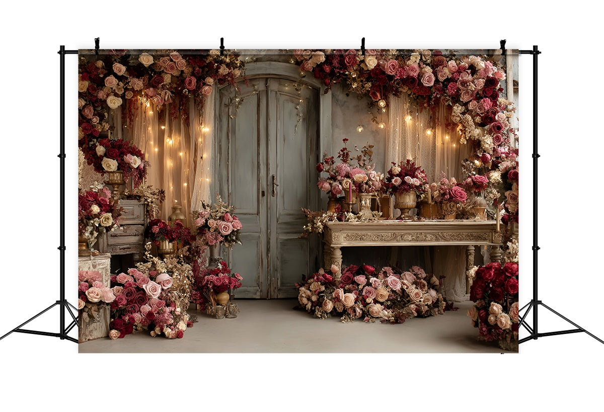 Wedding Vintage Backdrop Vintage Roses Rustic Doorway Wedding Backdrop Design UK TWW59-57