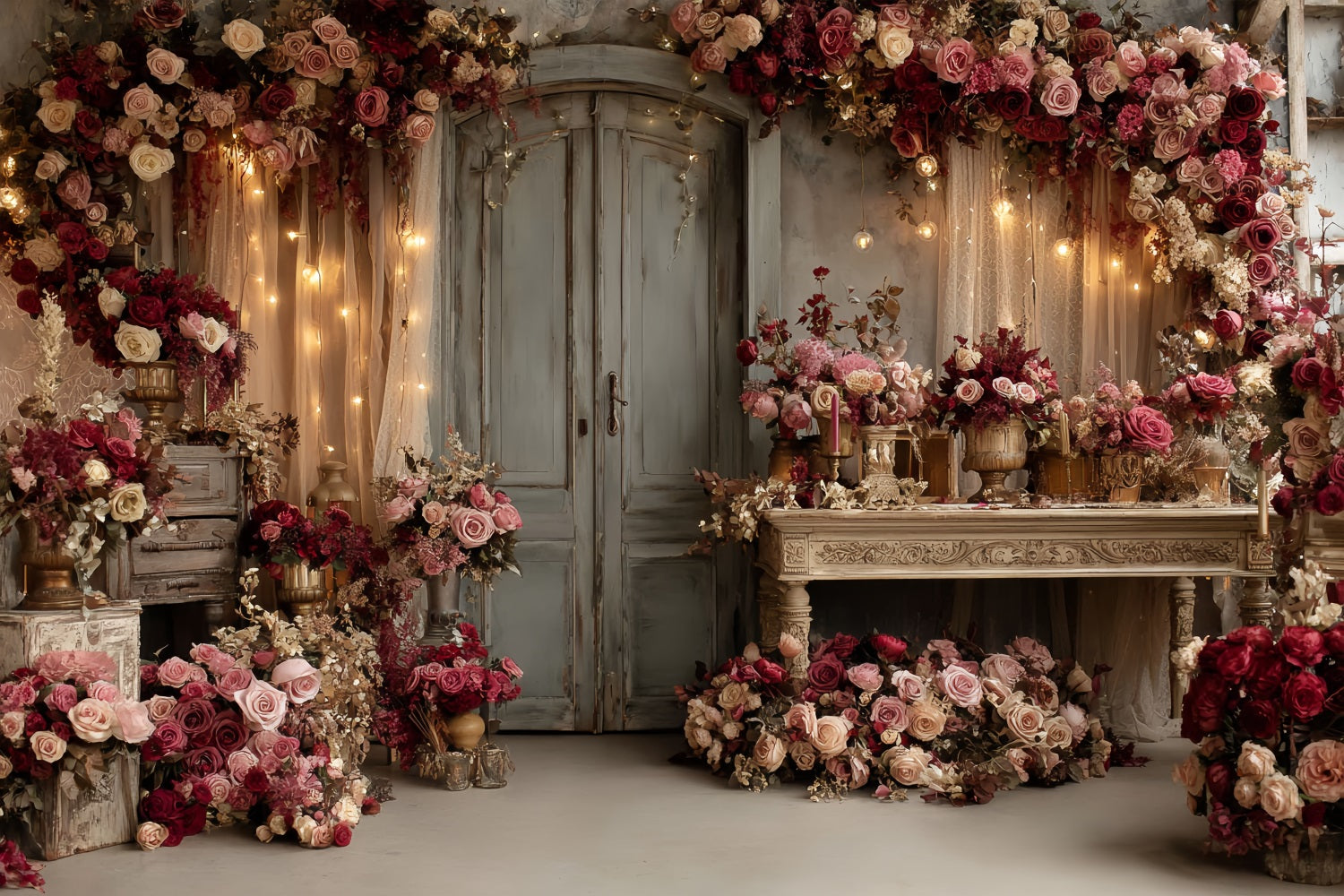 Wedding Vintage Backdrop Vintage Roses Rustic Doorway Wedding Backdrop Design UK TWW59-57