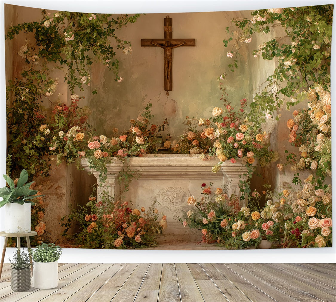 Wedding Backdrop Romantic Floral Chapel Altar Wedding Backdrop Ideas UK TWW59-58