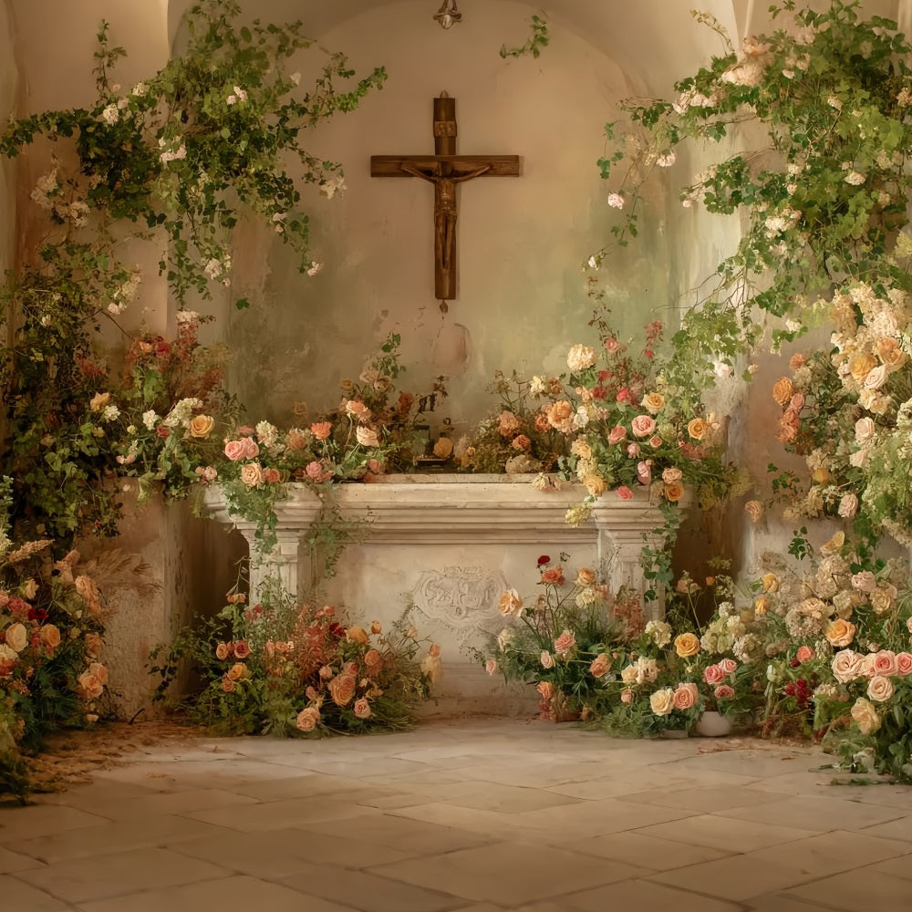 Wedding Backdrop Romantic Floral Chapel Altar Wedding Backdrop Ideas UK TWW59-58