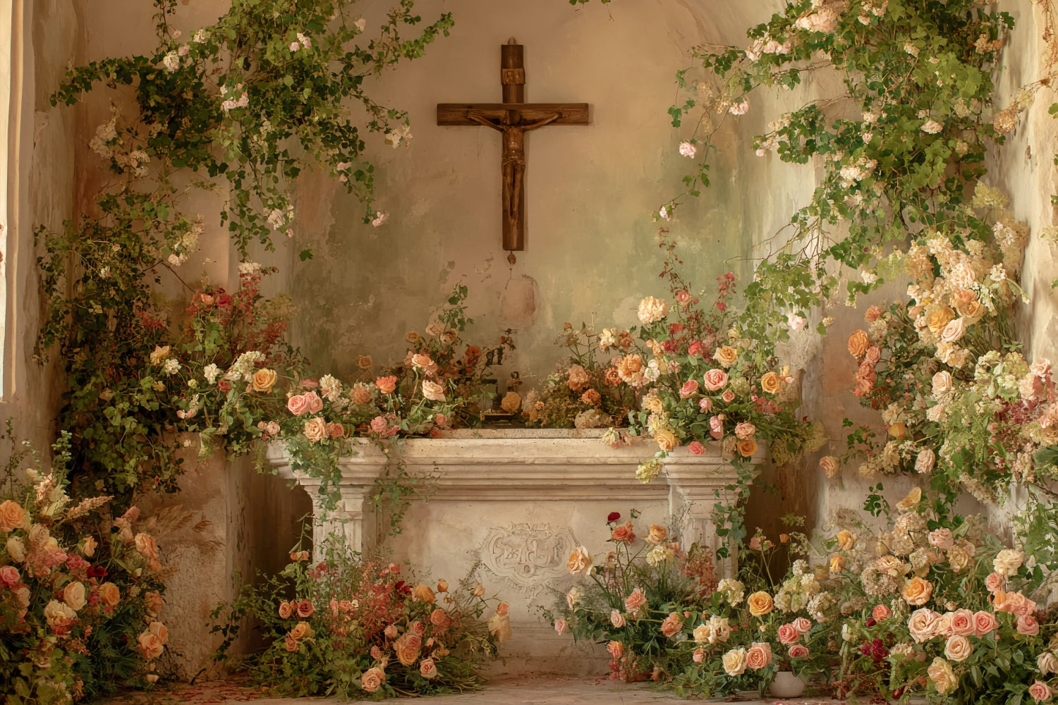 Wedding Backdrop Romantic Floral Chapel Altar Wedding Backdrop Ideas UK TWW59-58
