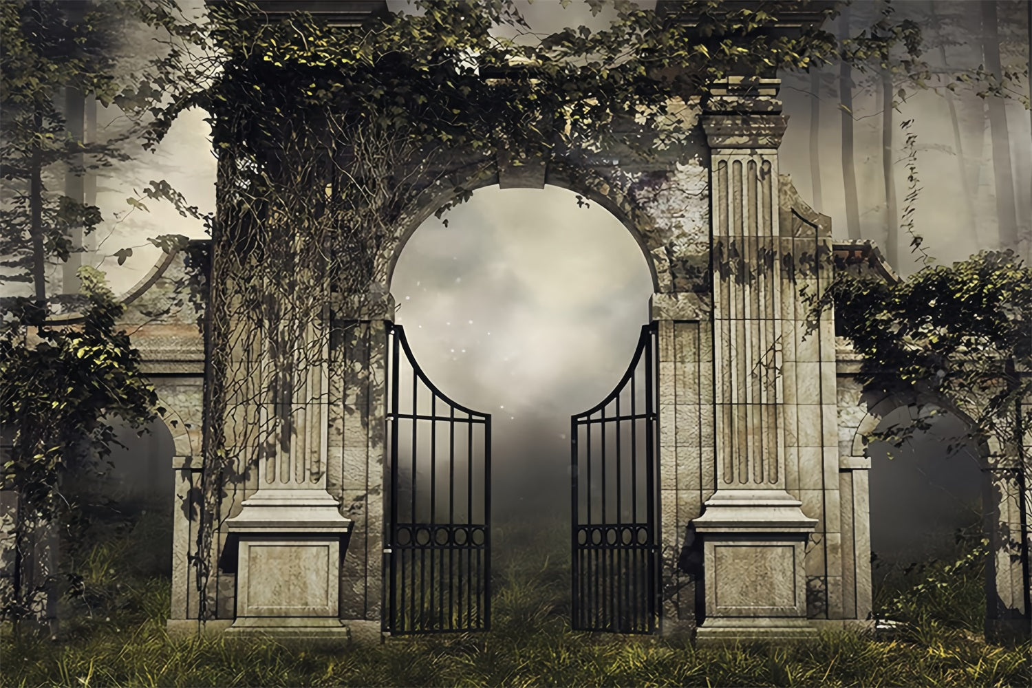 Wedding Gothique Backdrop Misty Garden Iron Gate Gothic Wedding Backdrop UK TWW59-60