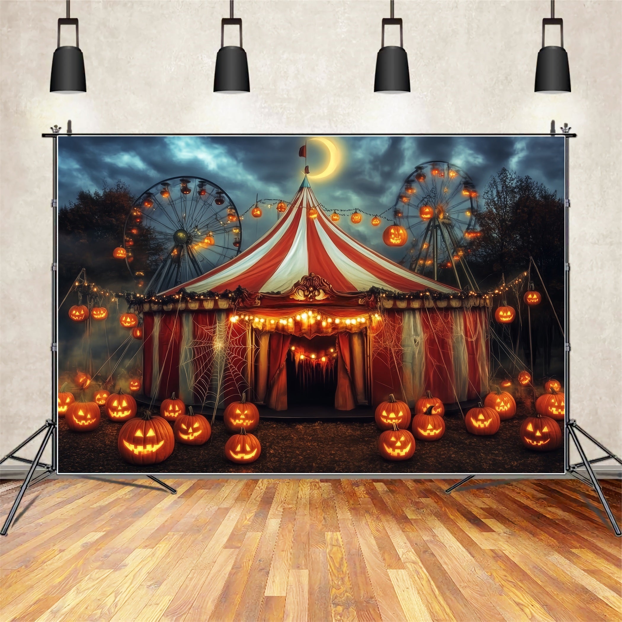 Halloween Circus Backdrop Pumpkin Lantern Haunted Tent Circus Backdrop UK TWW59-7