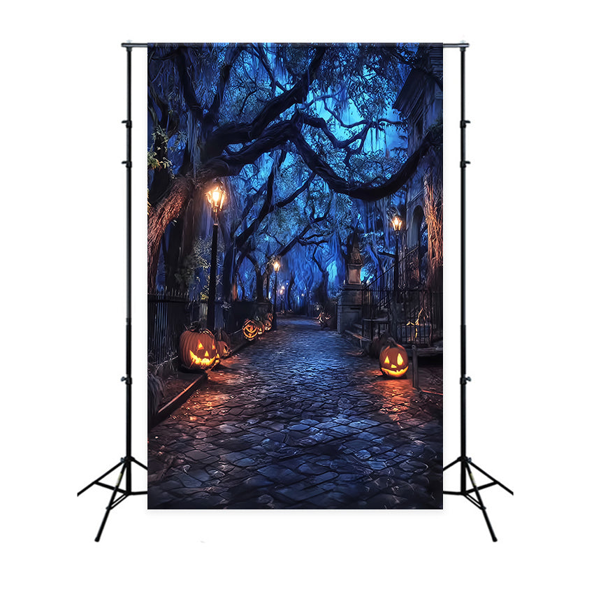 Halloween Haunted Forest Backdrop Spooky Pumpkin Lantern Street Halloween Backdrops UK TWW59-70