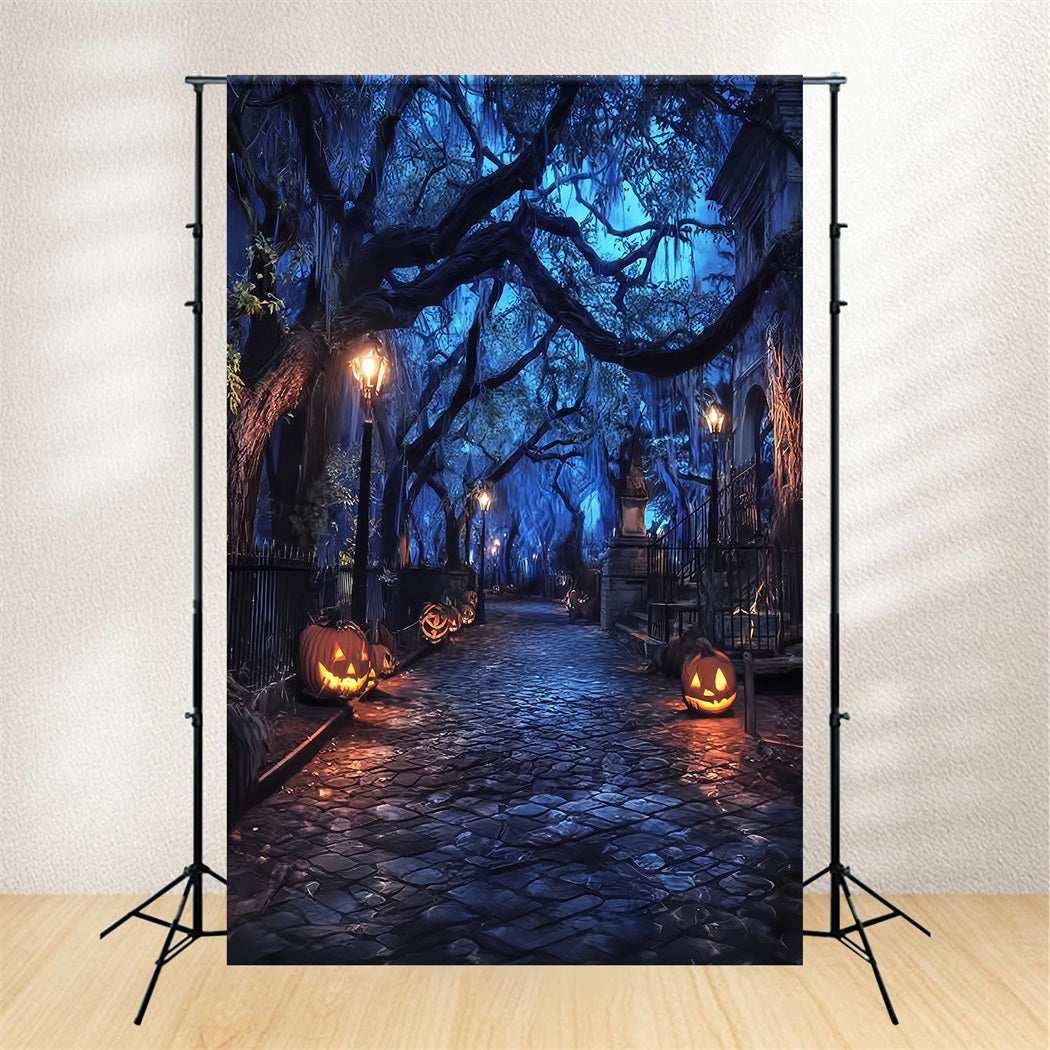 Halloween Haunted Forest Backdrop Spooky Pumpkin Lantern Street Halloween Backdrops UK TWW59-70