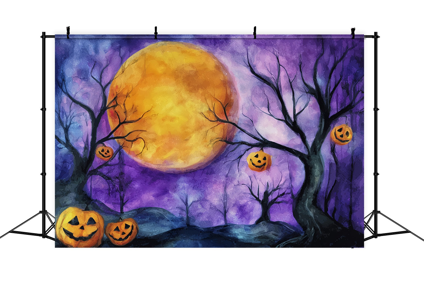 Halloween Moon Backdrop Pumpkin Moonlit Purple Sky Halloween Backdrops UK TWW59-74