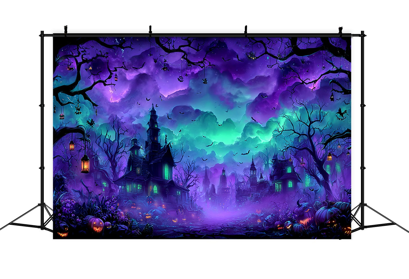 Halloween Color Backdrop Haunted Village Misty Night Halloween Photo Backdrop UK TWW59-77