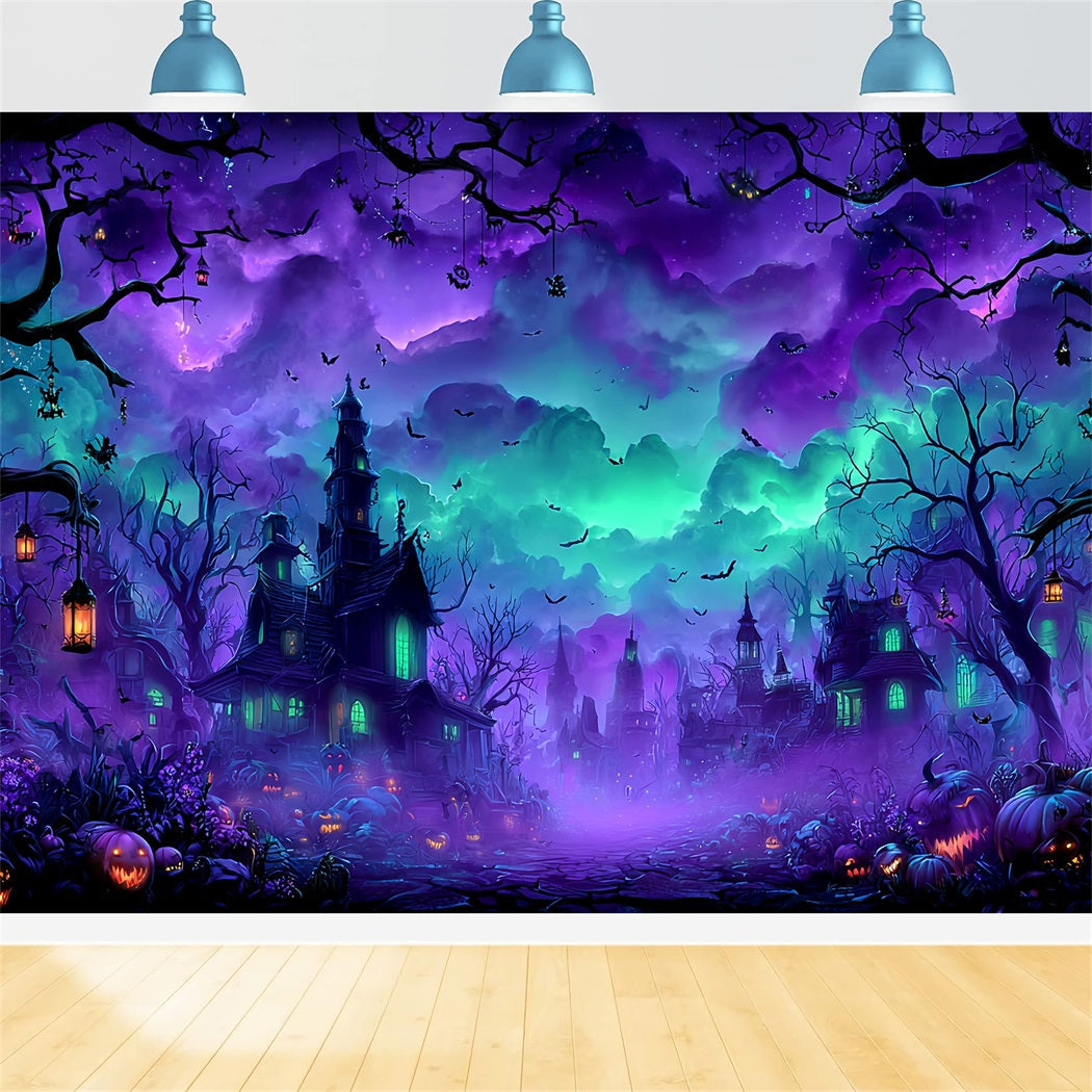 Halloween Color Backdrop Haunted Village Misty Night Halloween Photo Backdrop UK TWW59-77
