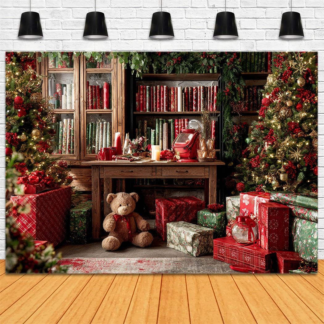 Santa Workshop Backdrop Christmas Gift Wrap Cozy Library Christmas Backdrop UK TWW59-85