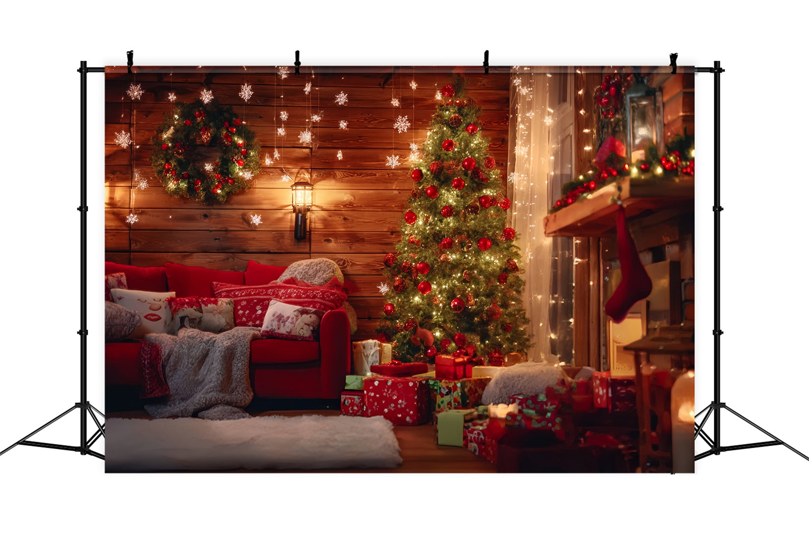 Santa Workshop Backdrop Rustic Cabin Living Room Christmas Photo Backdrop UK TWW59-87
