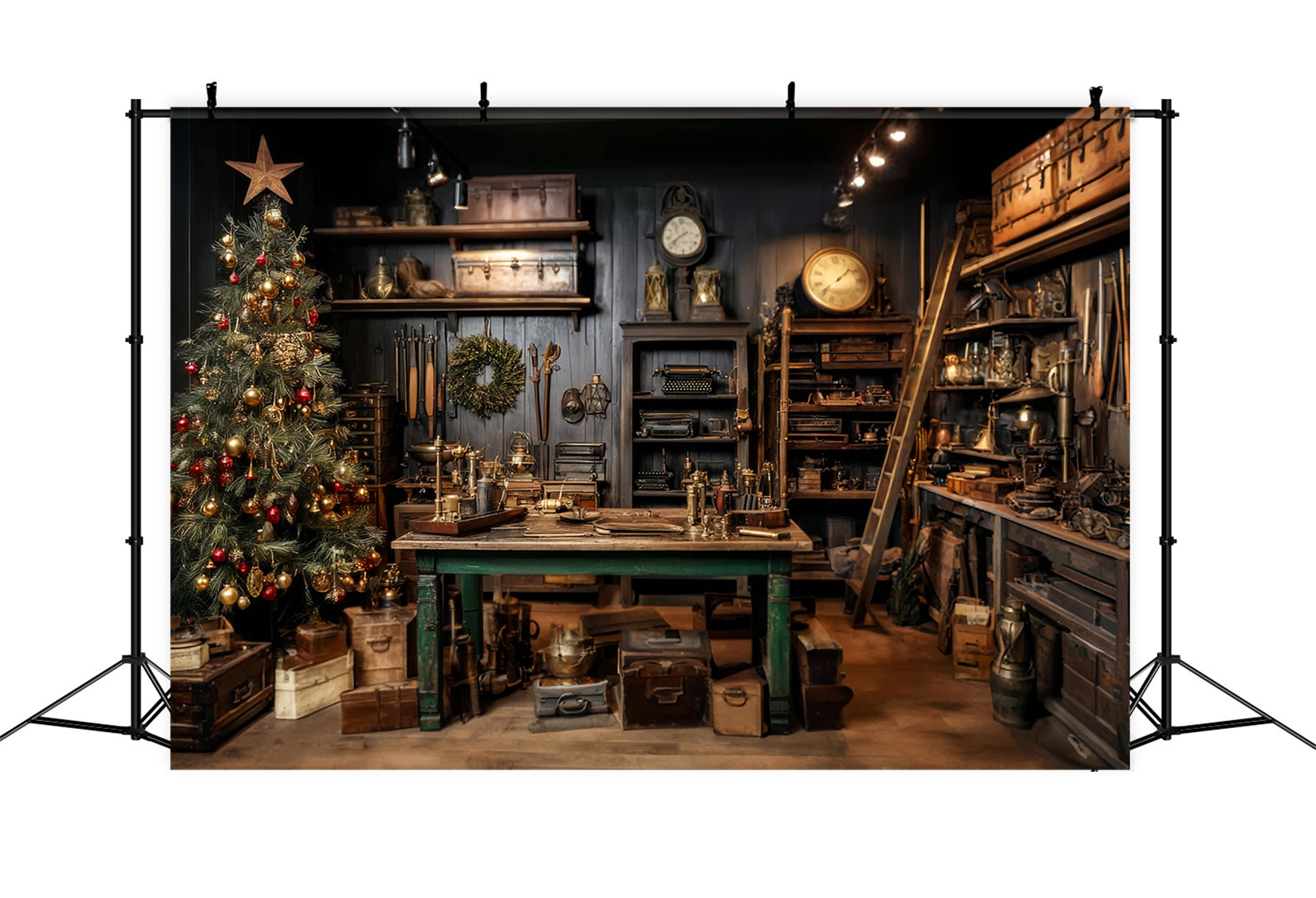 Santa's Workshop Backdrop Vintage Workshop Festive Decor Christmas Backdrop for Photos UK TWW59-88