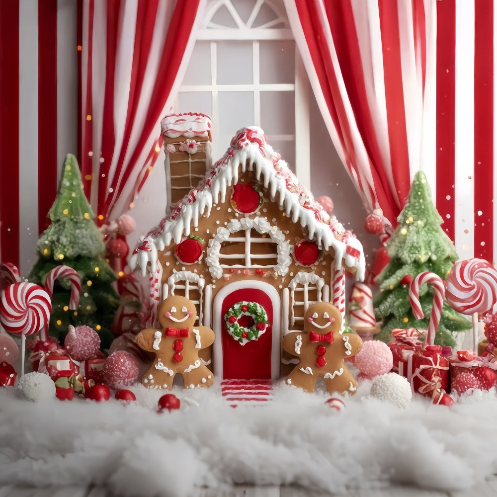 Gingerbread House Backdrop Candy Cane Gingerbread Room Christmas Photo Backdrops UK TWW59-90