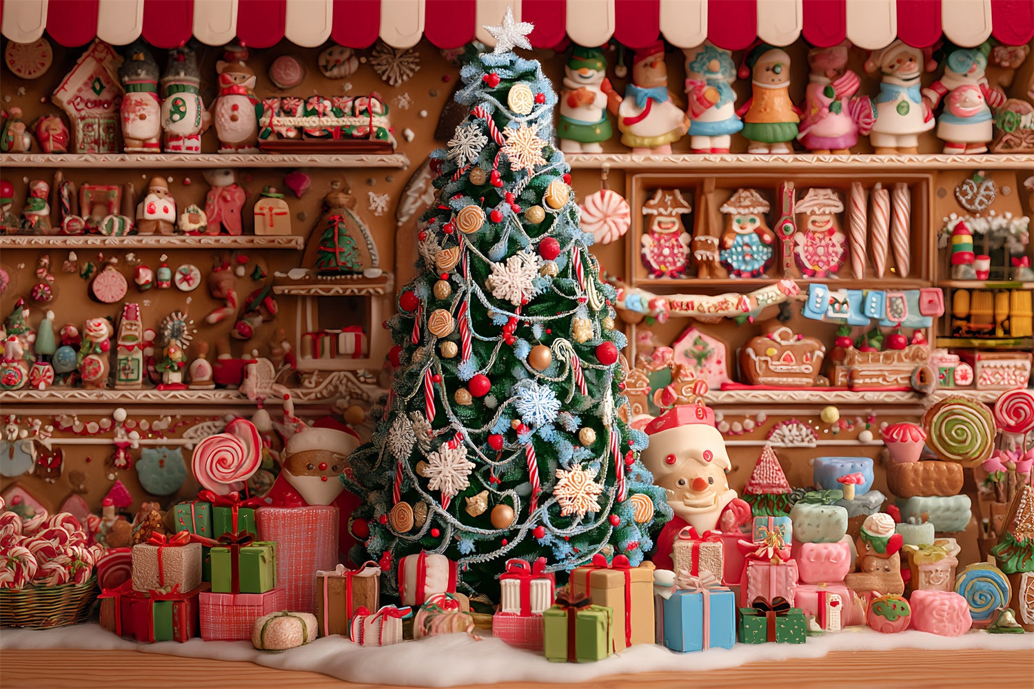Gingerbread House Backdrop Gingerbread Bakery Christmas Tree Christmas Backdrop UK TWW59-91