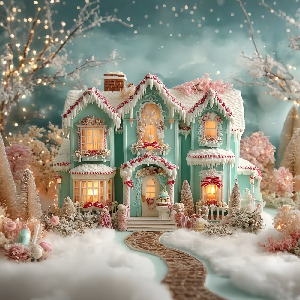 Gingerbread House Backdrop Frosted Pastel Gingerbread Mansion Christmas Photo Backdrop UK TWW59-93