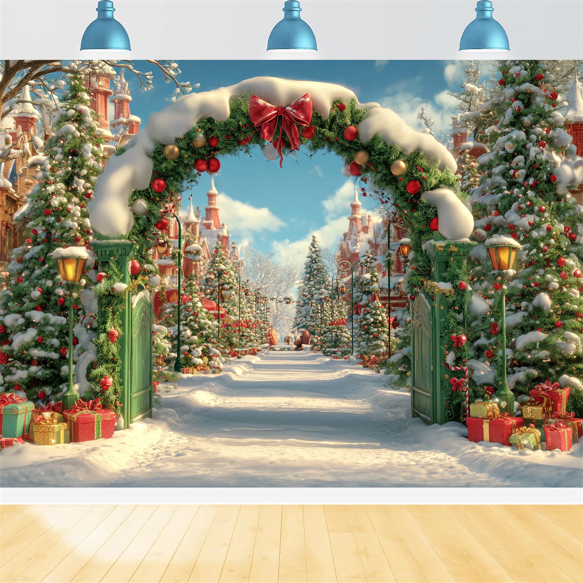 Christmas Country Backdrop Snowy Village Archway Christmas Photo Backdrops UK TWW59-96
