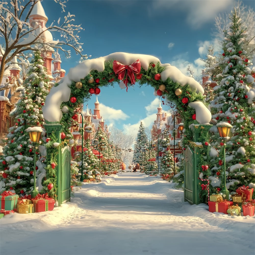 Christmas Country Backdrop Snowy Village Archway Christmas Photo Backdrops UK TWW59-96