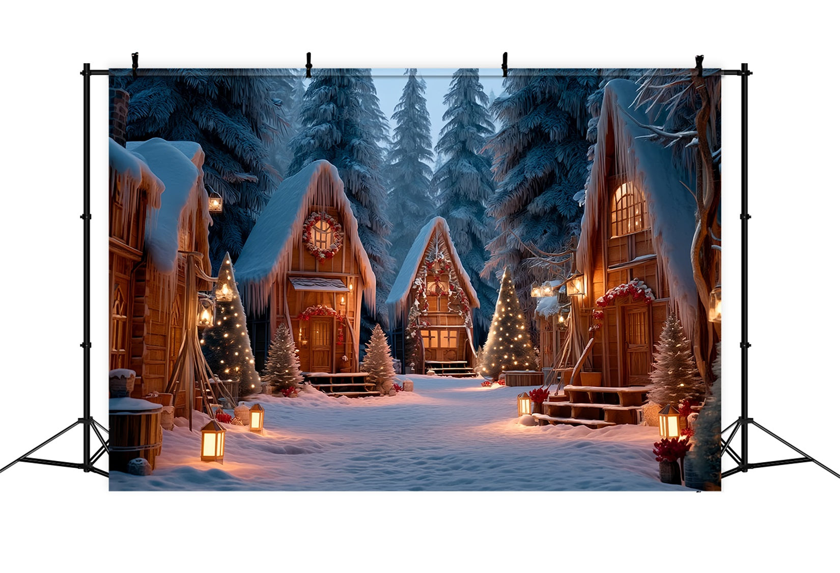 Christmas Country Backdrop Snowy Cabin Winter Village Christmas Backdrops UK TWW59-98