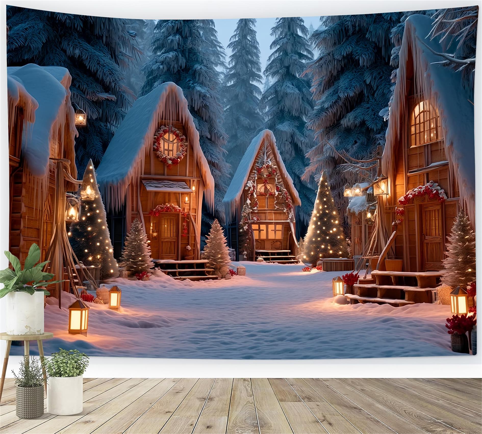 Christmas Country Backdrop Snowy Cabin Winter Village Christmas Backdrops UK TWW59-98