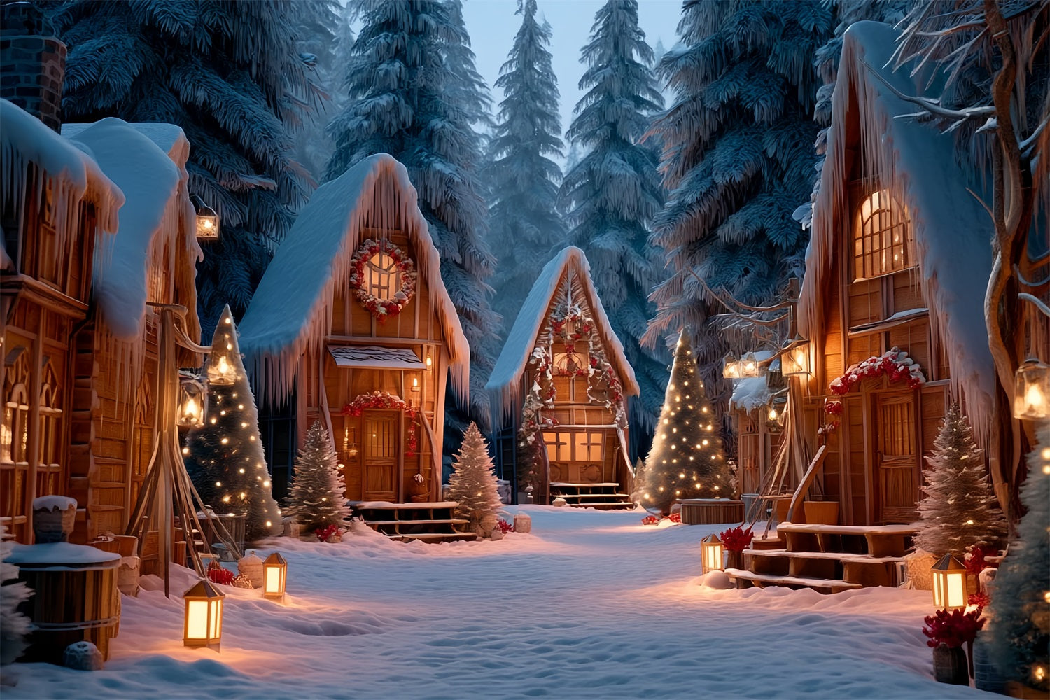 Christmas Country Backdrop Snowy Cabin Winter Village Christmas Backdrops UK TWW59-98