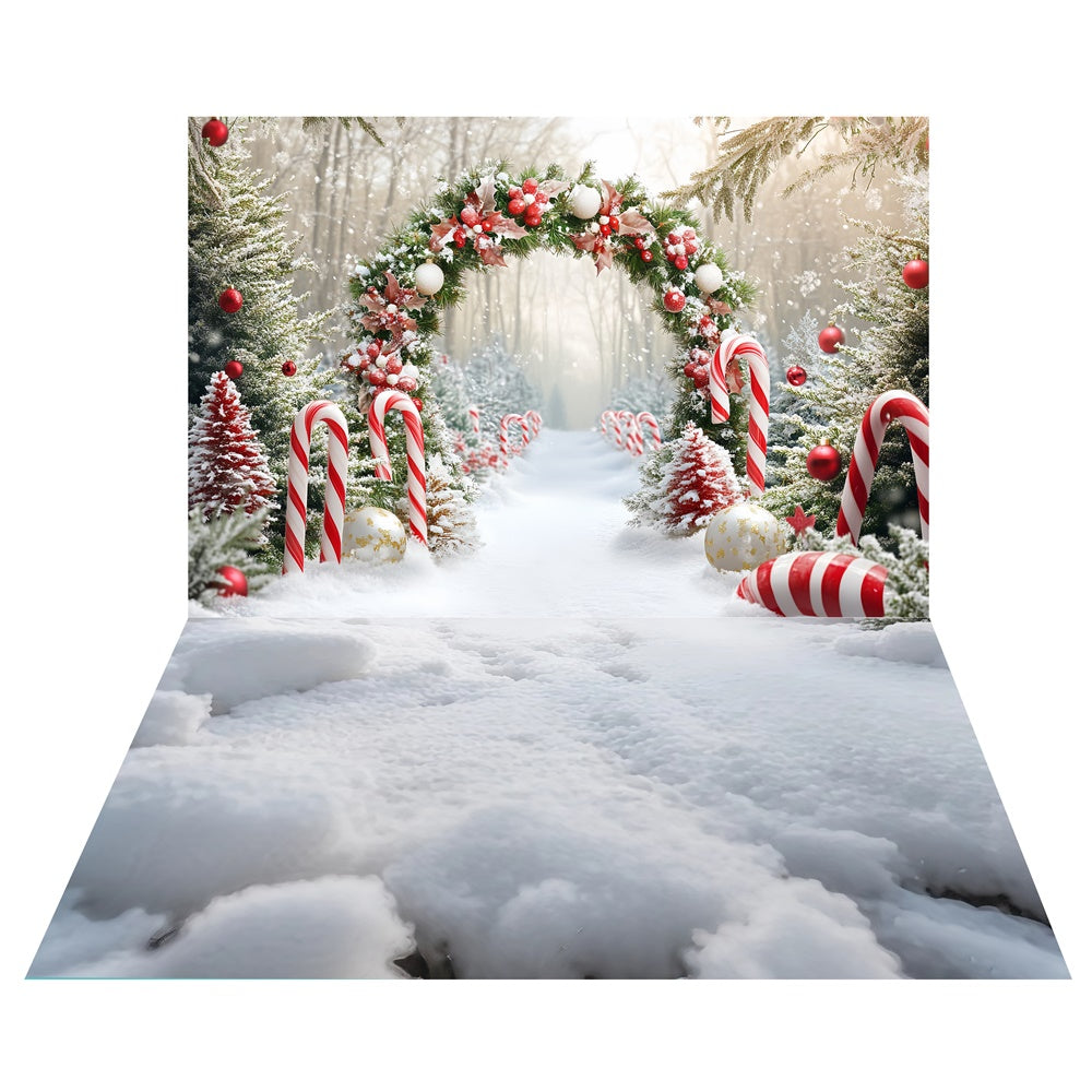 Candy Cane Arch Backdrop+Snow Path Floor Backdrop UK TWW6-107