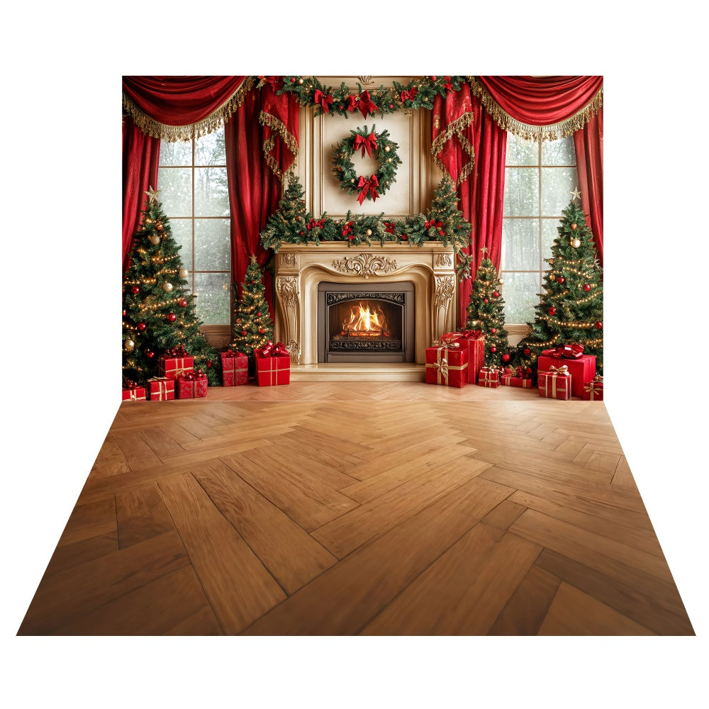 Cozy Fireplace Scene Backdrop+Brown Wood Floor Backdrop UK TWW6-108