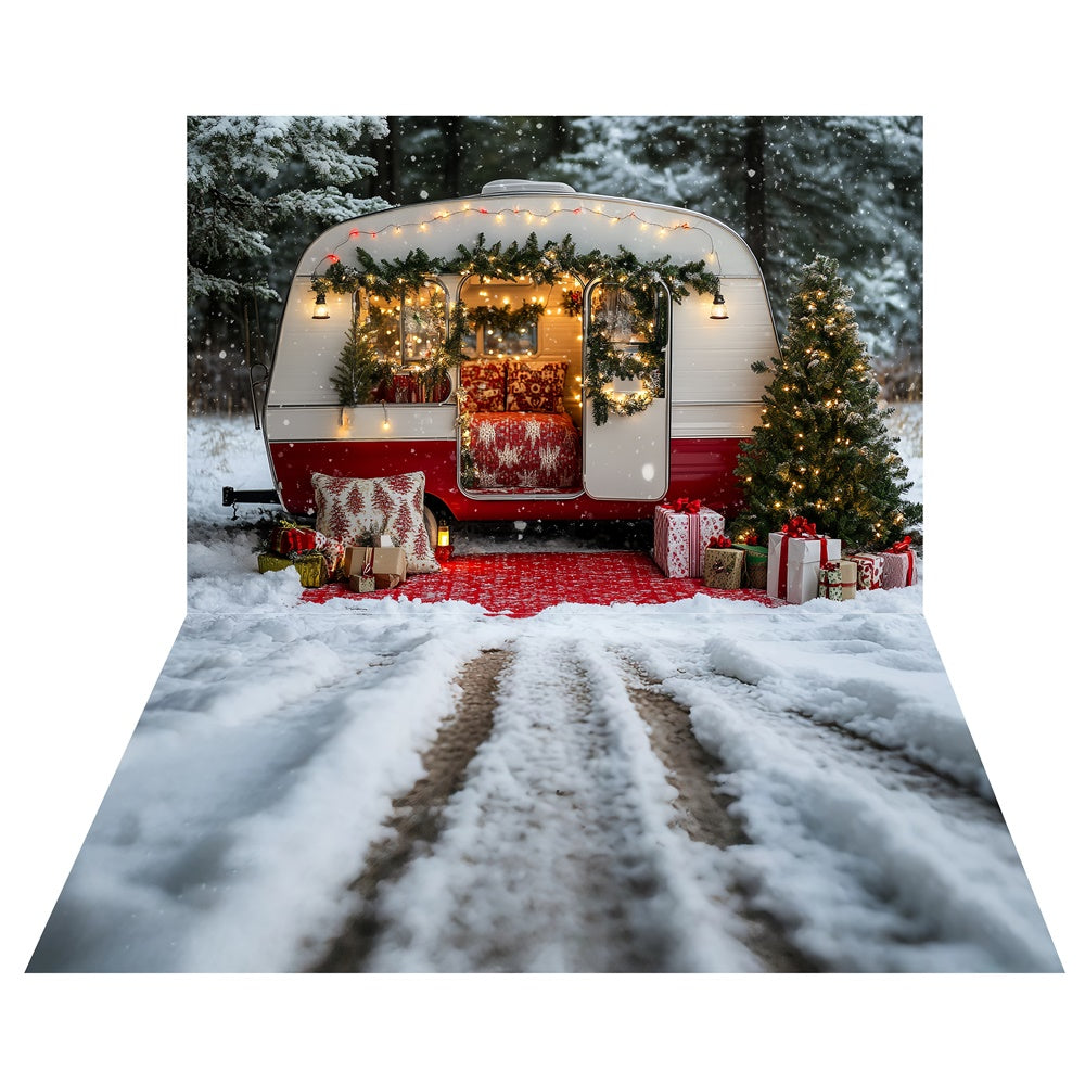Cozy Camper Holiday Backdrop+Snow Track Floor Backdrop UK TWW6-113