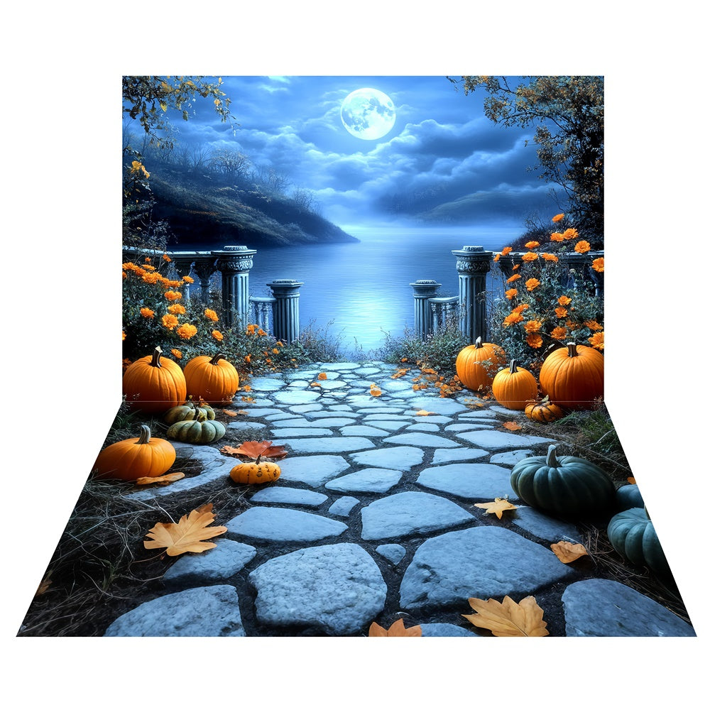 Haunted Lakeside Ruins Backdrop+Stone Path Floor Backdrop UK TWW6-54