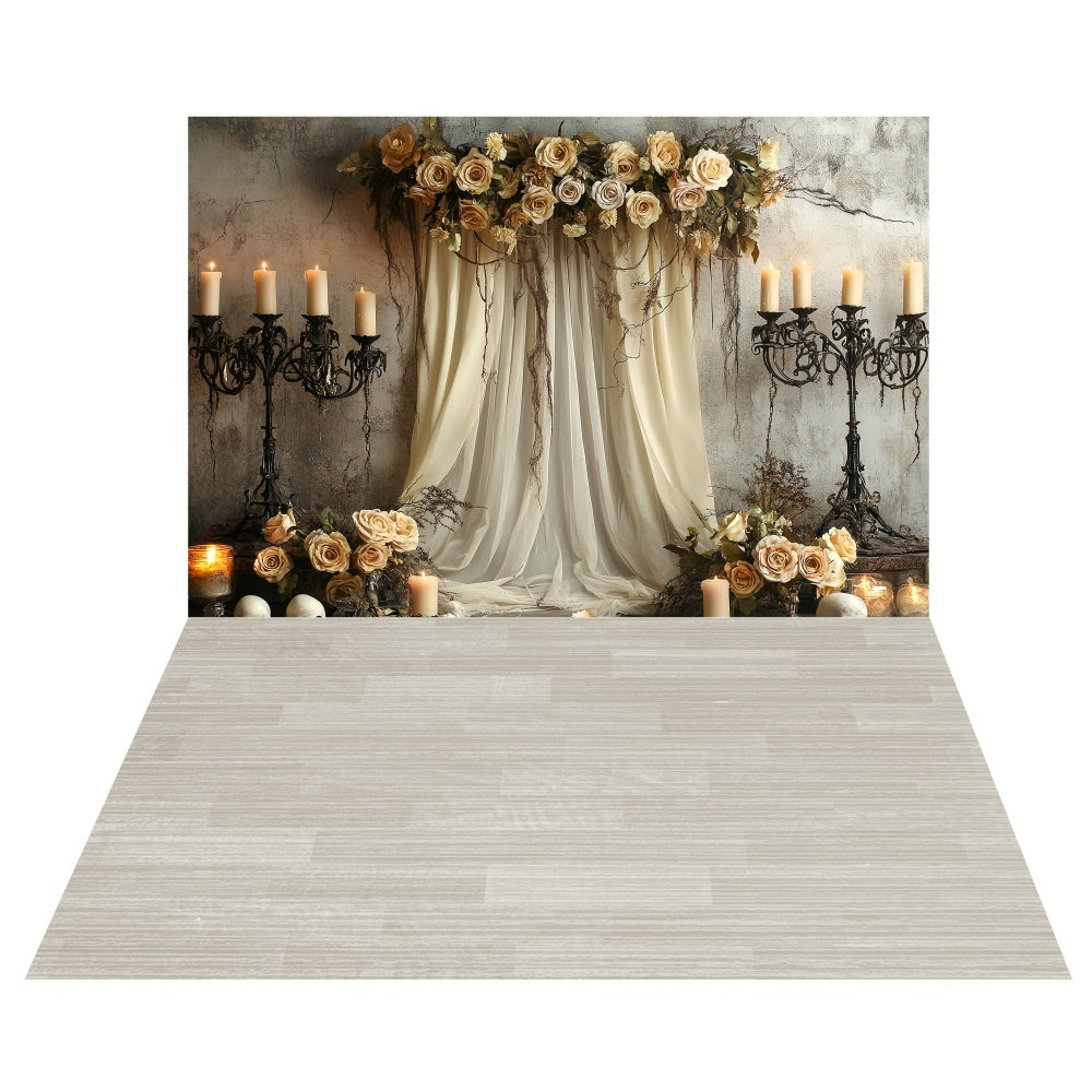 Gothic Candle Rose Backdrop+Pale Wood Floor Backdrop UK TWW6-56