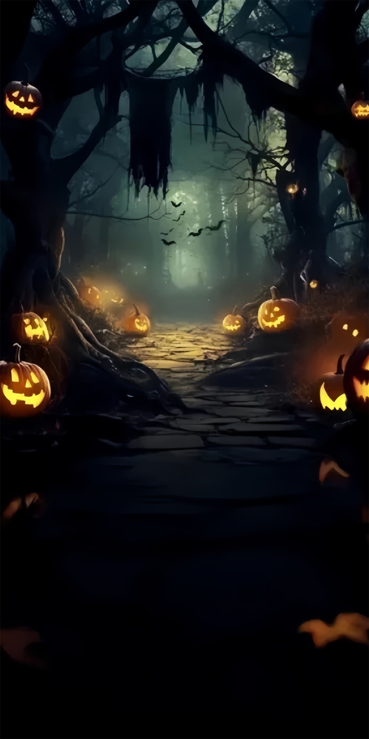 Halloween Photo Backdrop Midnight Pumpkin Path Sweep Backdrop UK TWW6-74