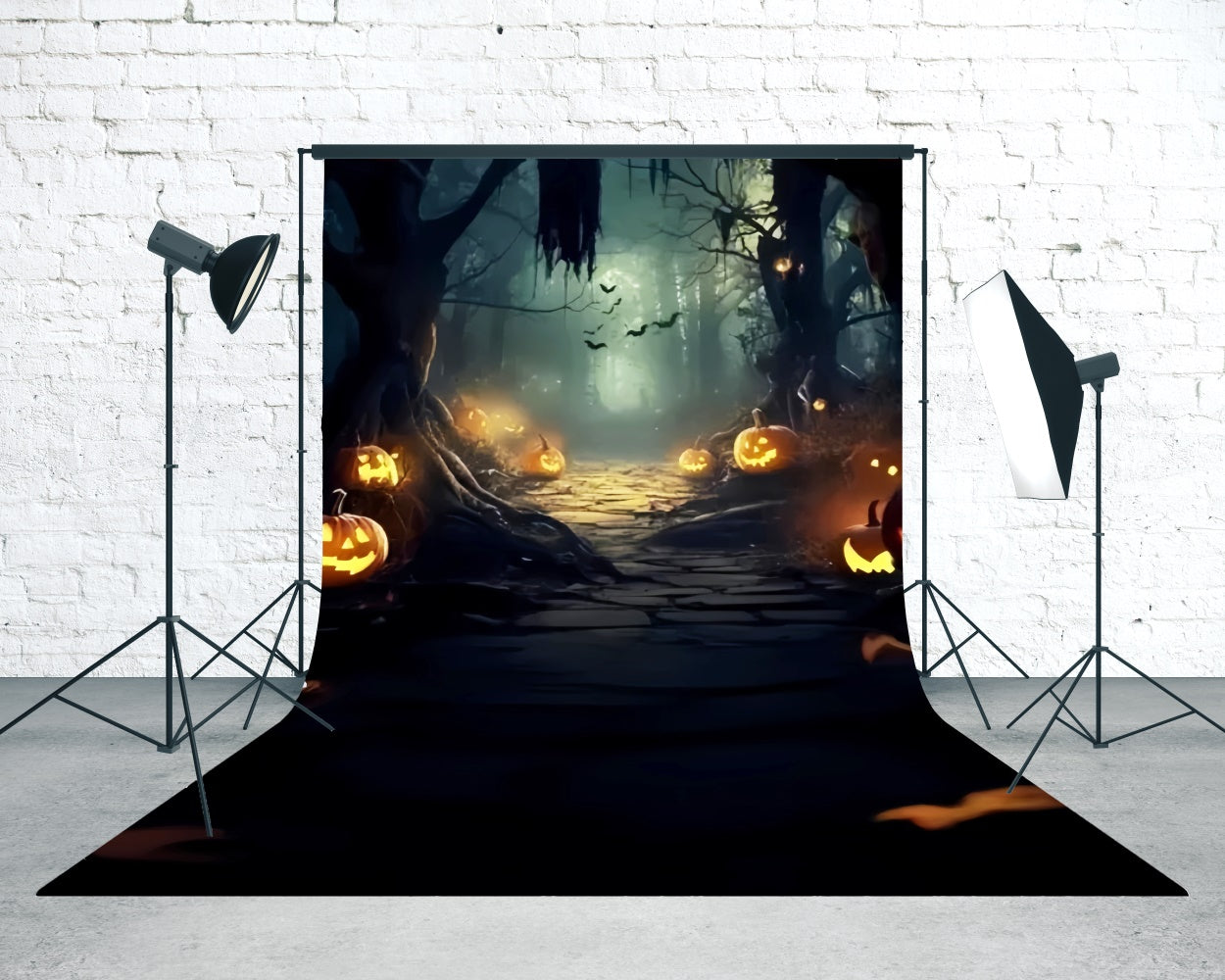 Halloween Photo Backdrop Midnight Pumpkin Path Sweep Backdrop UK TWW6-74