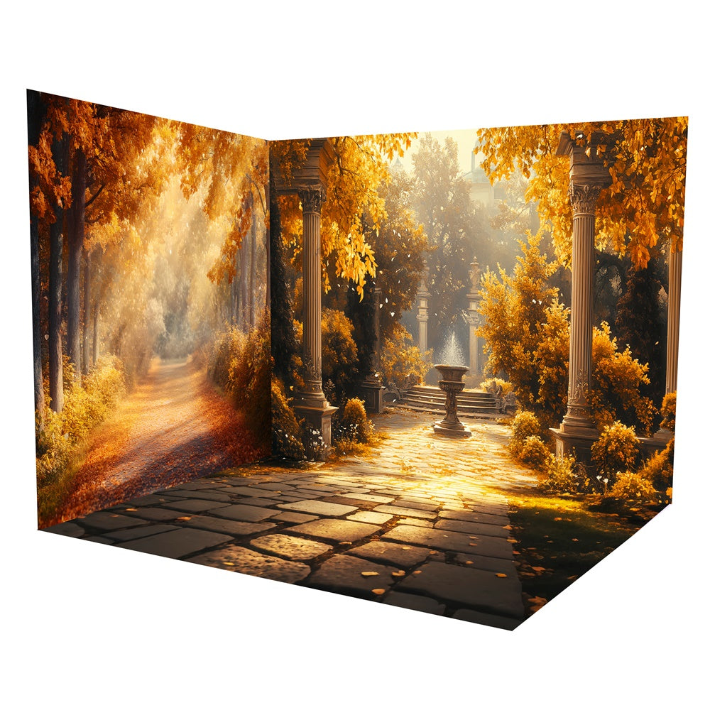Autumn Backdrop Golden Pathway Columns Forest Backdrop Room Set UK TWW6-78