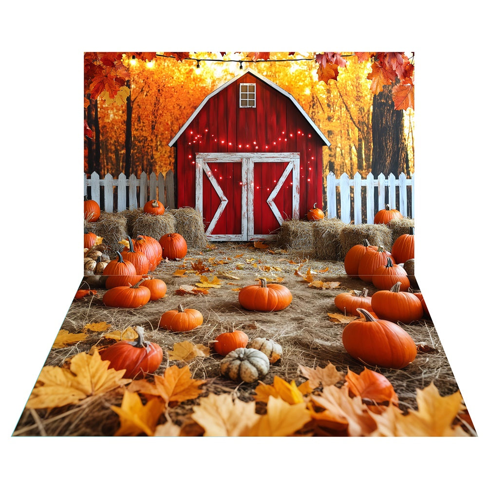 Red Barn Harvest Backdrop+Pumpkin Straw Floor Backdrop UK TWW6-88