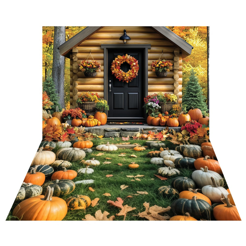 Cozy Harvest Lodge Backdrop+Pumpkin Lawn Floor Backdrop UK TWW6-90