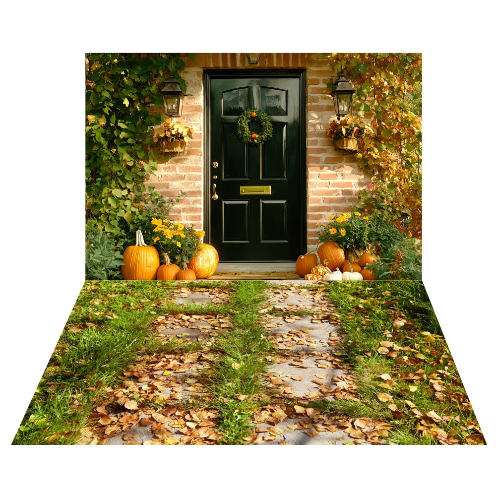 Autumn Garden Porch Backdrop+Leaf Trail Floor Backdrop UK TWW6-91