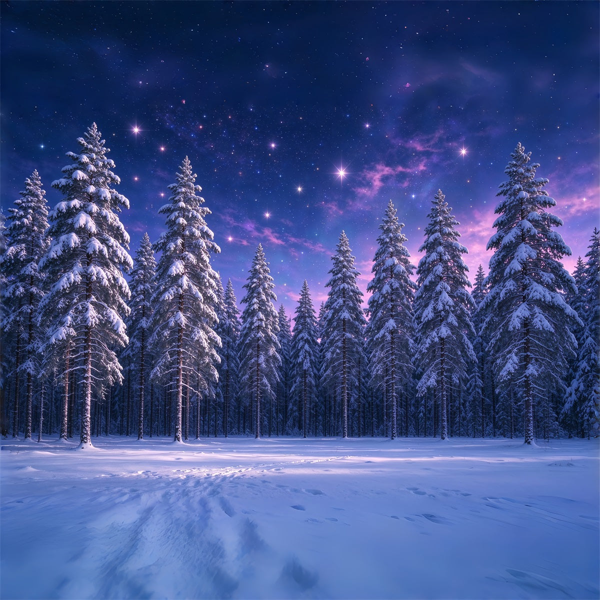 Christmas Tree Backdrops Purple Starlit Snowy Forest Xmas Backdrop UK ZTT610-12