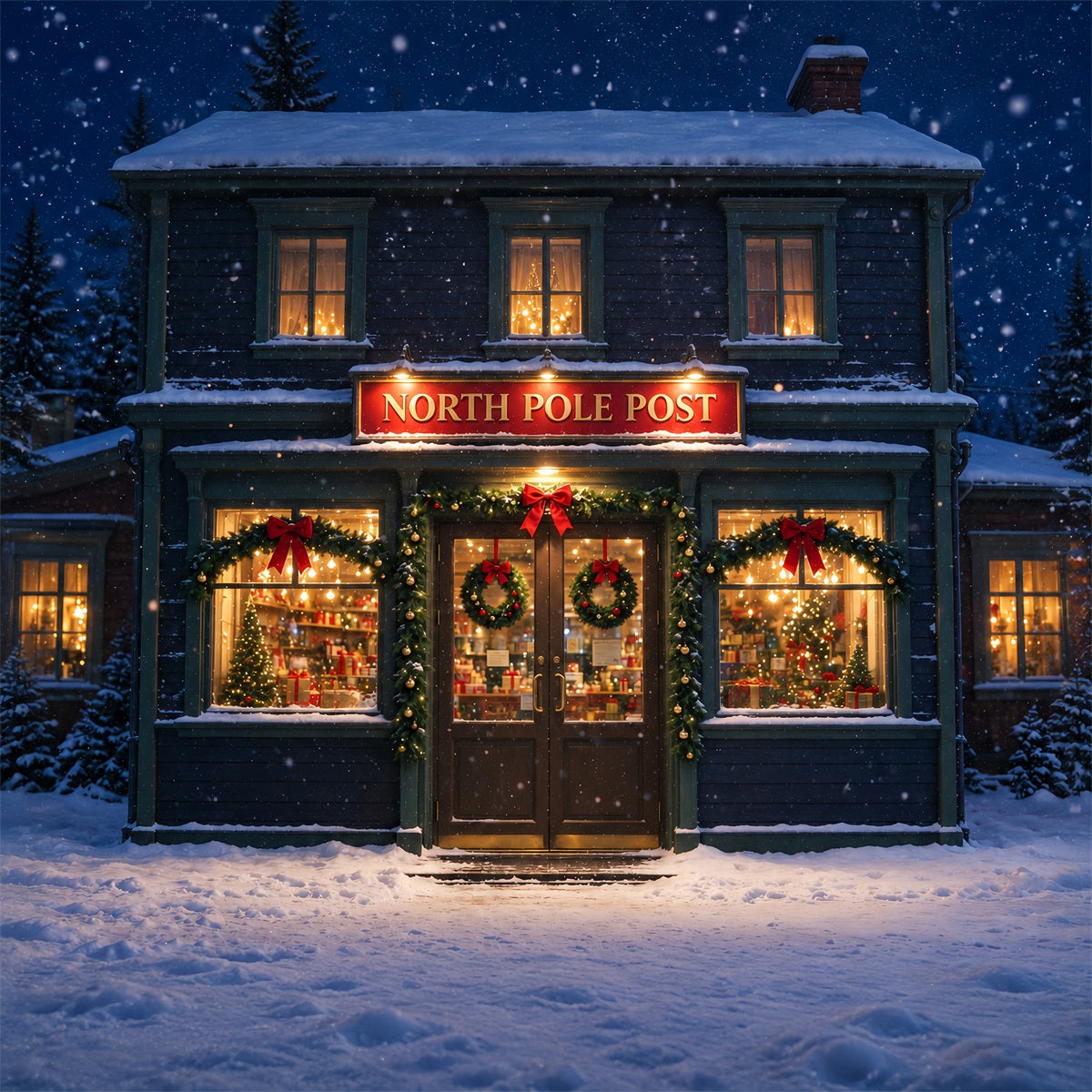 North Pole Photo Backdrop Winter Snowy Post Office Christmas Photography Backdrops UK ZTT610-13