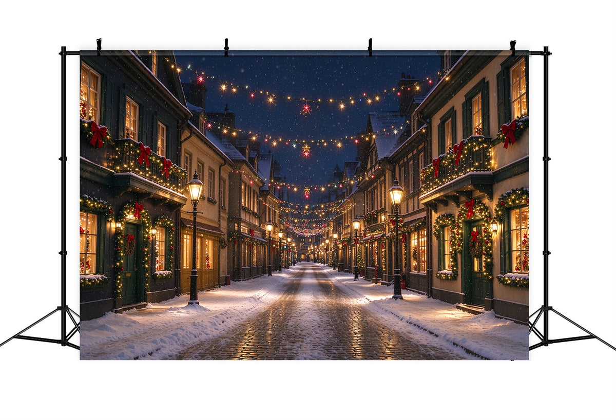 Christmas Village Backdrops Illuminated Snowy Street Photography Christmas Backdrops UK ZTT610-14