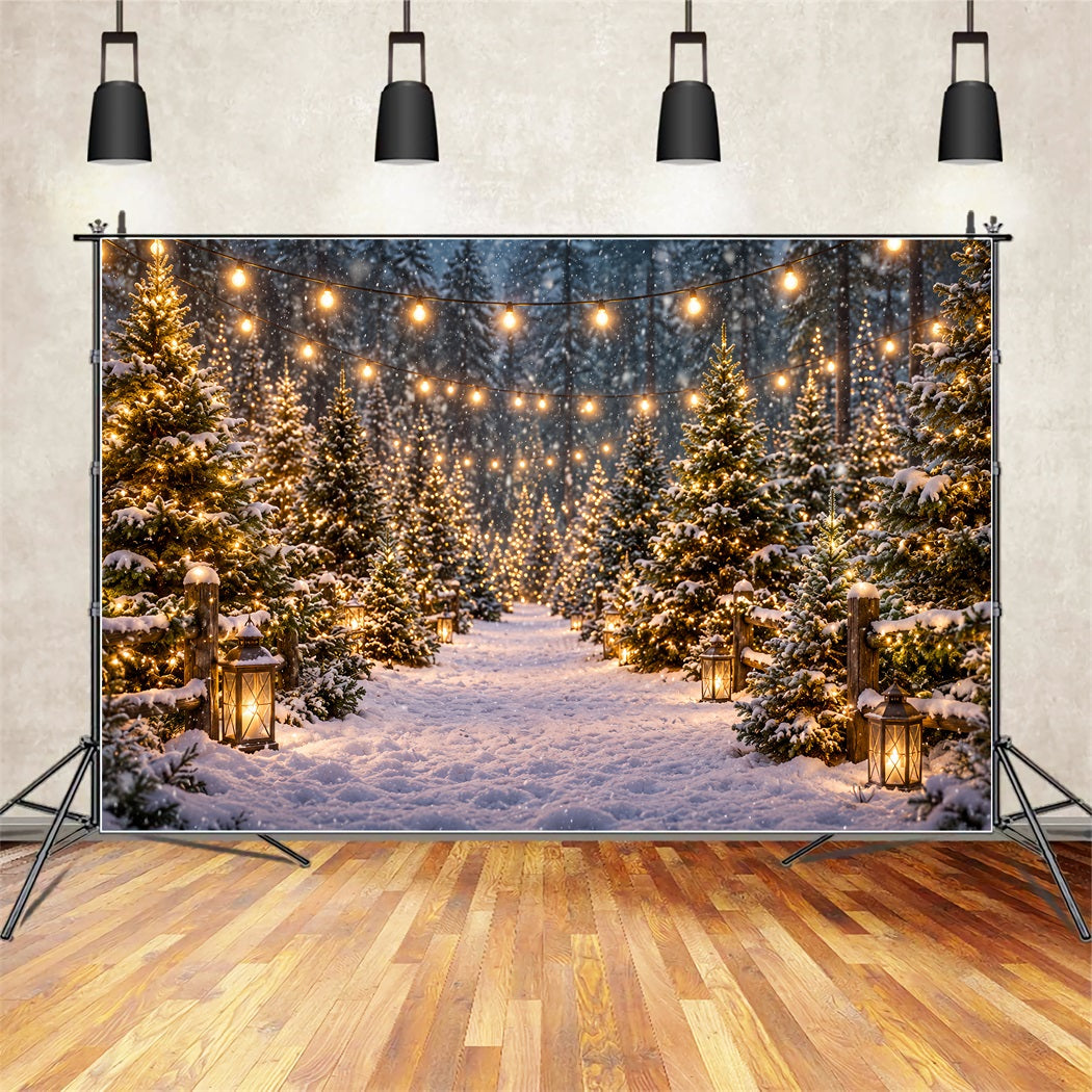 Christmas Tree Farm Backdrop Snowy Lantern Forest Path Christmas Tree Backdrops UK ZTT610-16