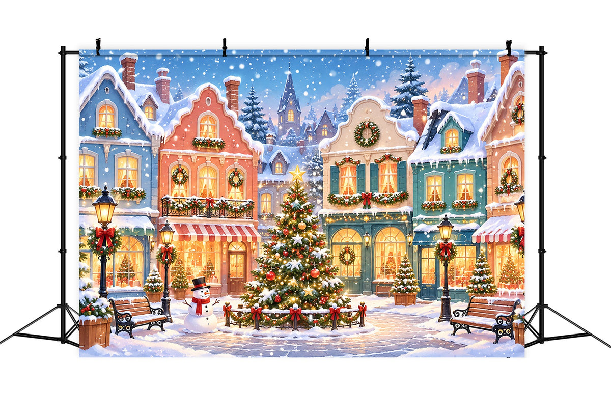Christmas Town Backdrops Snowy Pastel Village Square Christmas Picture Backdrop UK ZTT610-17