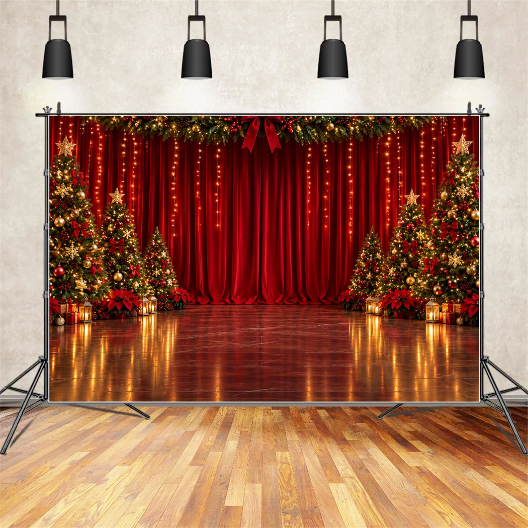 Christmas Backdrop for Photography Crimson Velvet Stage Christmas Stage Backdrops UK ZTT610-19