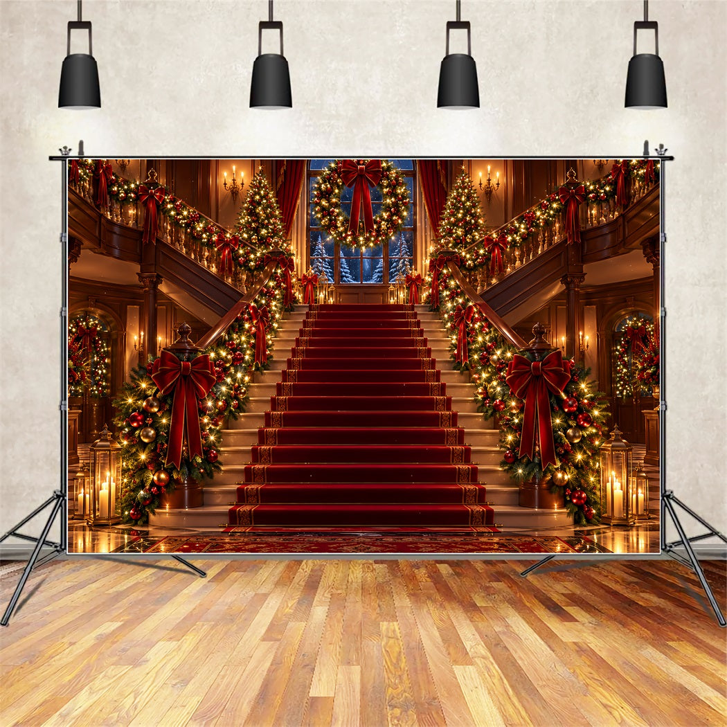 Christmas Scene Backdrop Ornate Red Carpet Staircase Christmas Staircase Backdrop UK ZTT610-25
