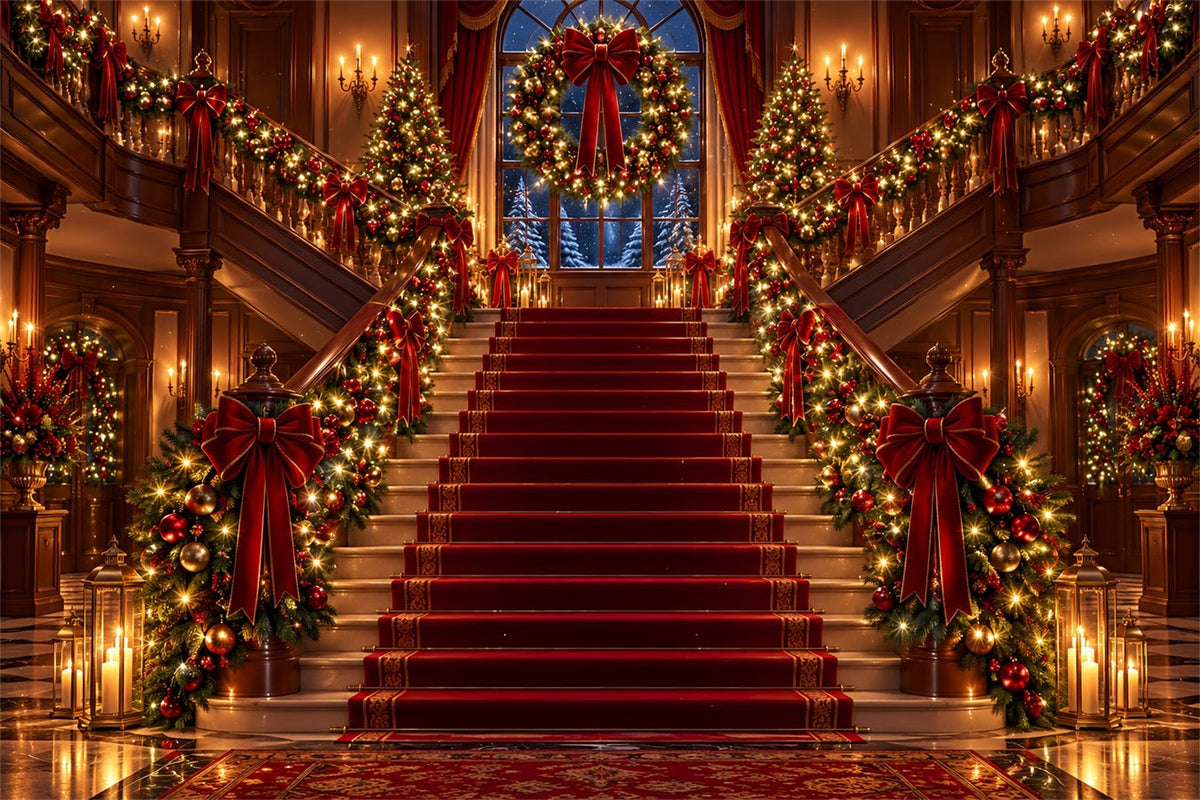 Christmas Scene Backdrop Ornate Red Carpet Staircase Christmas Staircase Backdrop UK ZTT610-25