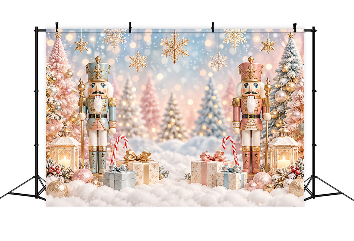 Christmas Backdrop Pastel Tree Snow Bokeh Nutcracker Photo Backdrop UK ZTT610-26
