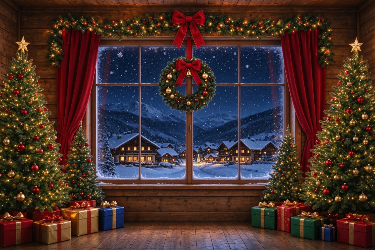 Santa Backdrop Snowy Village Window Retreat Christmas Backdrops UK ZTT610-3