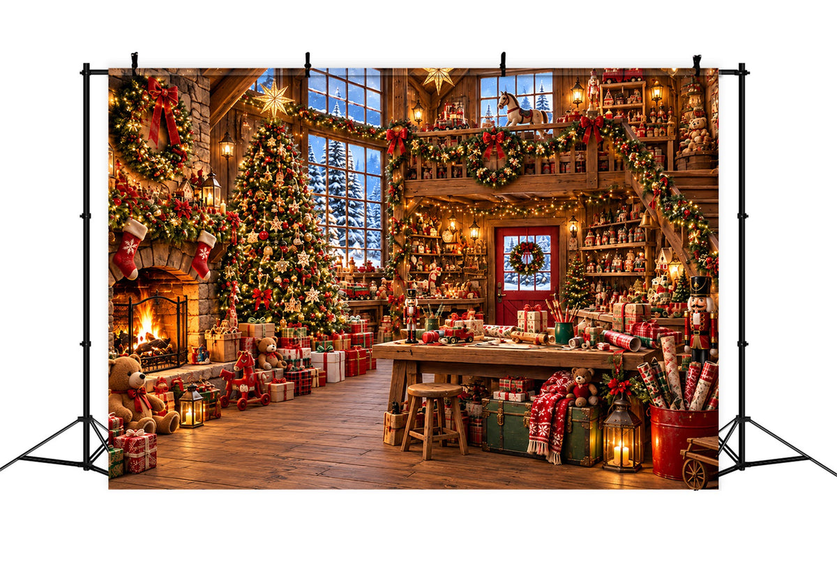 Santa Workshop Backdrop Rustic Cabin Toy Workshop Christmas Backdrops for Photography UK ZTT610-39