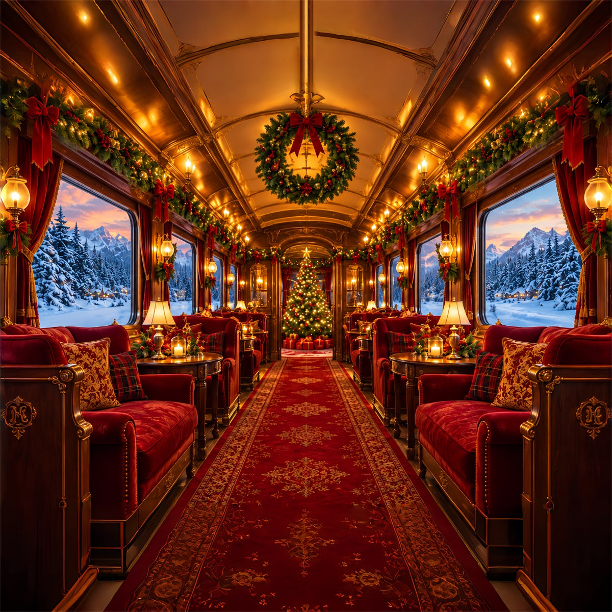 Christmas Backdrops for Photography Festive Luxury Train Interior Christmas Photography Backdrop UK ZTT610-41